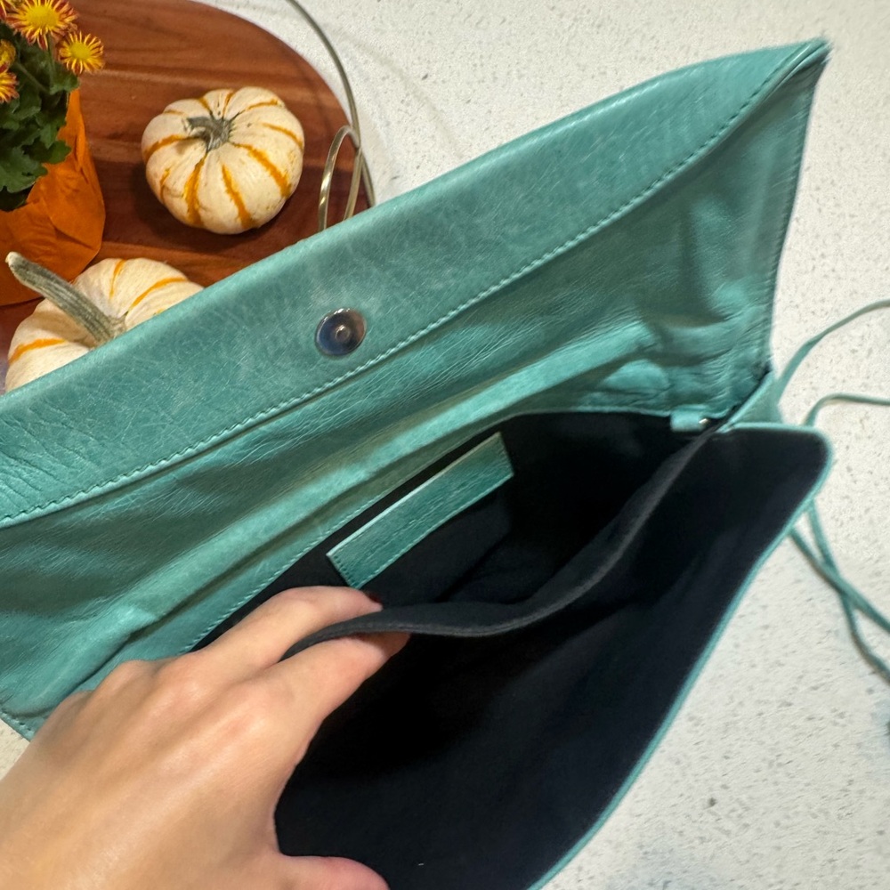 Authentic Balenciaga Giant Stud Envelope Clutch Bag in Aqua Blue Leather - Picture 10 of 14